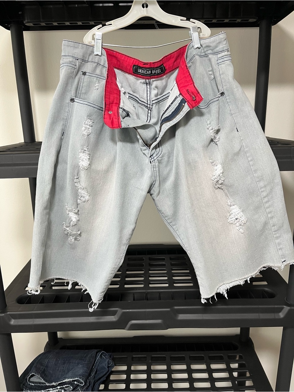 American Breed Light Gray Distressed Men’s  12” inseam 36” waist Denim Shorts